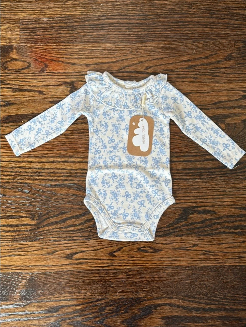 Angel Dear Blue Floral Ruffle-Trim Long-Sleeve Baby Bodysuit
